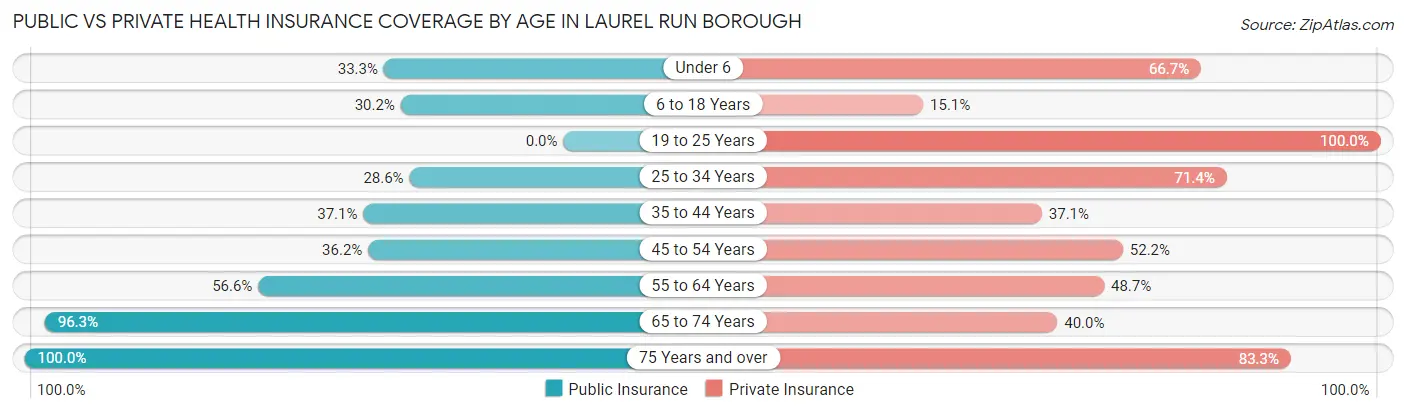 Public vs Private Health Insurance Coverage by Age in Laurel Run borough