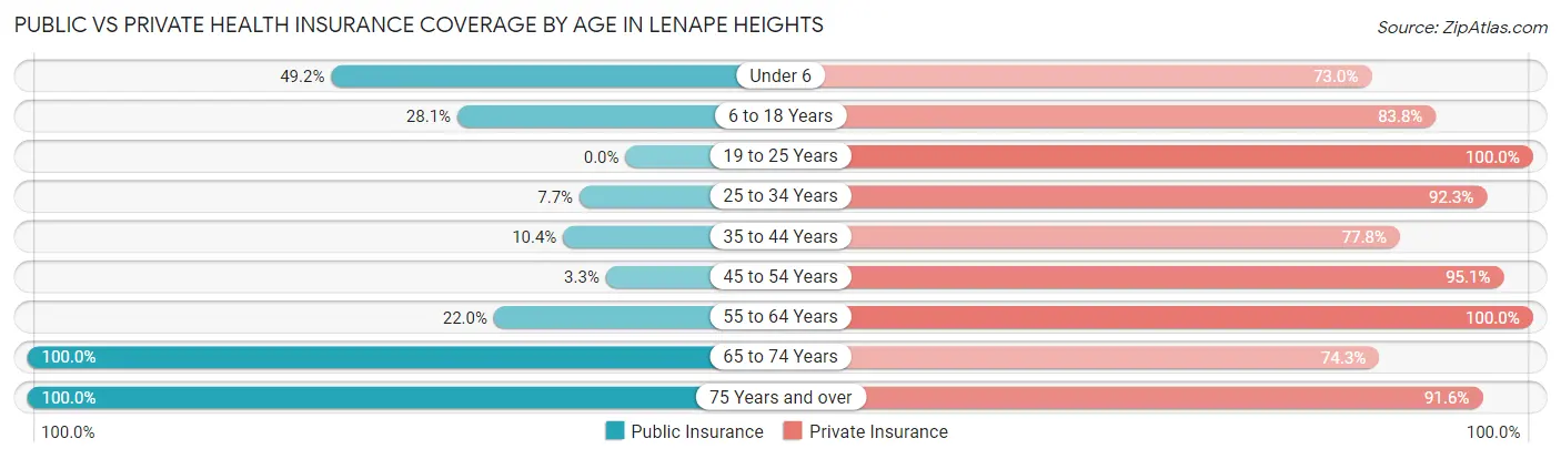 Public vs Private Health Insurance Coverage by Age in Lenape Heights