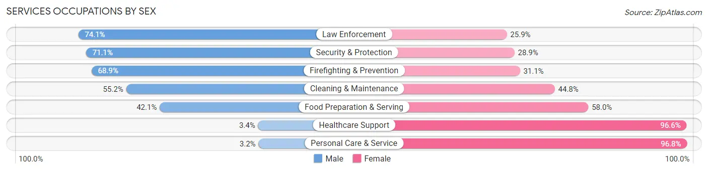 Services Occupations by Sex in Levittown