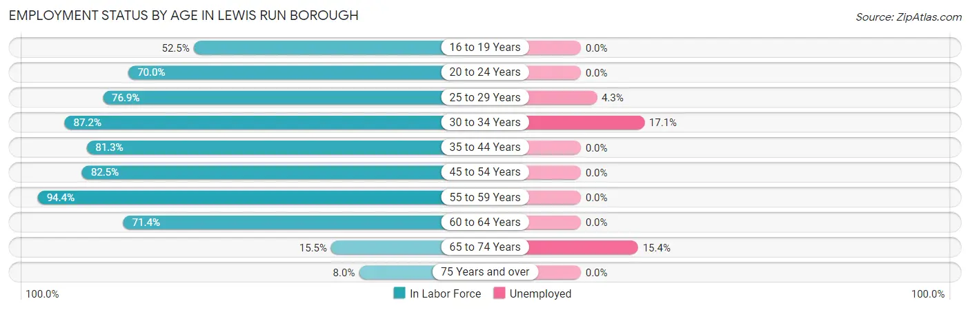 Employment Status by Age in Lewis Run borough