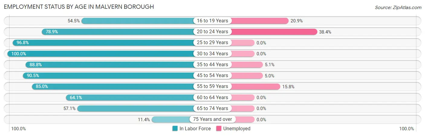 Employment Status by Age in Malvern borough