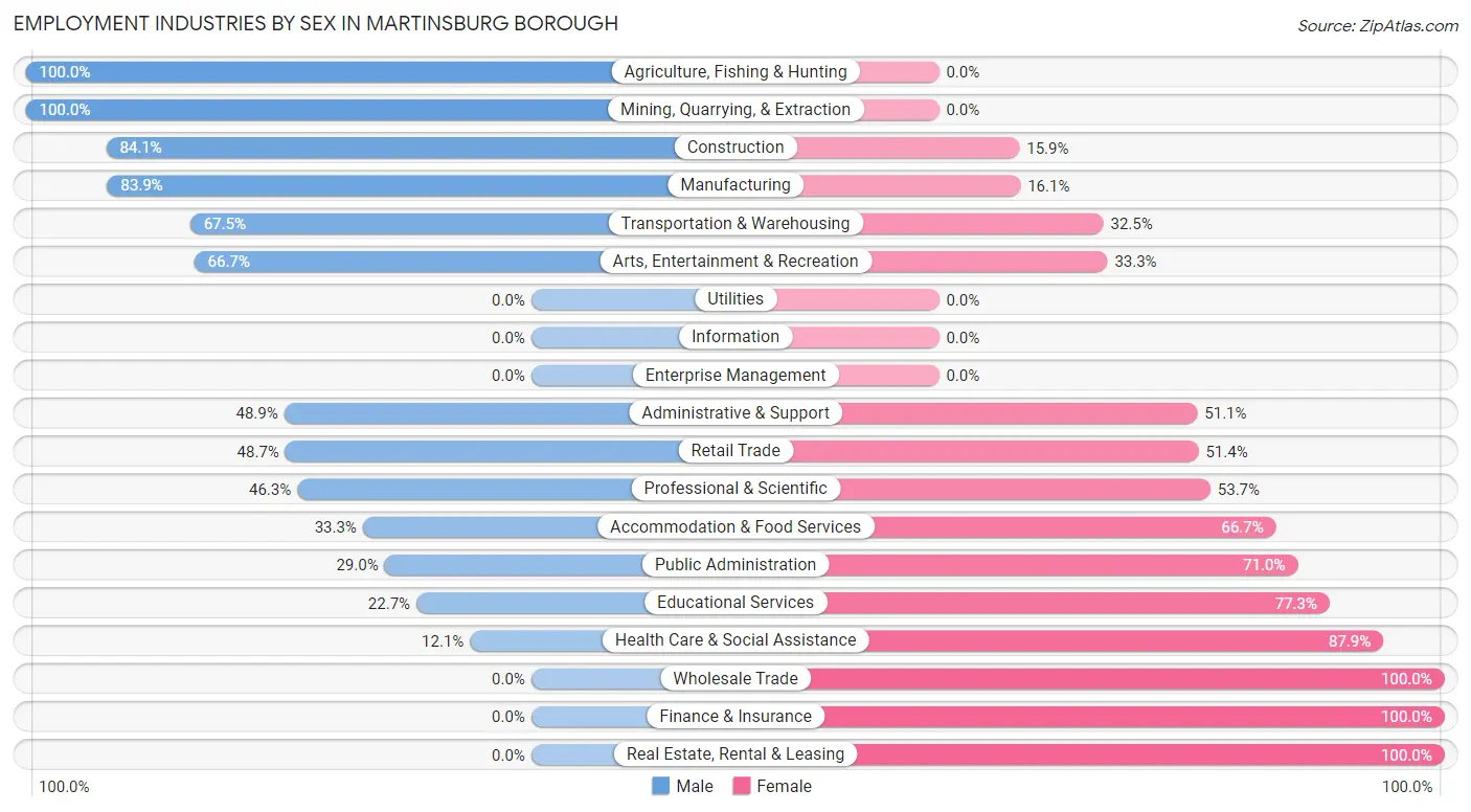 Employment Industries by Sex in Martinsburg borough