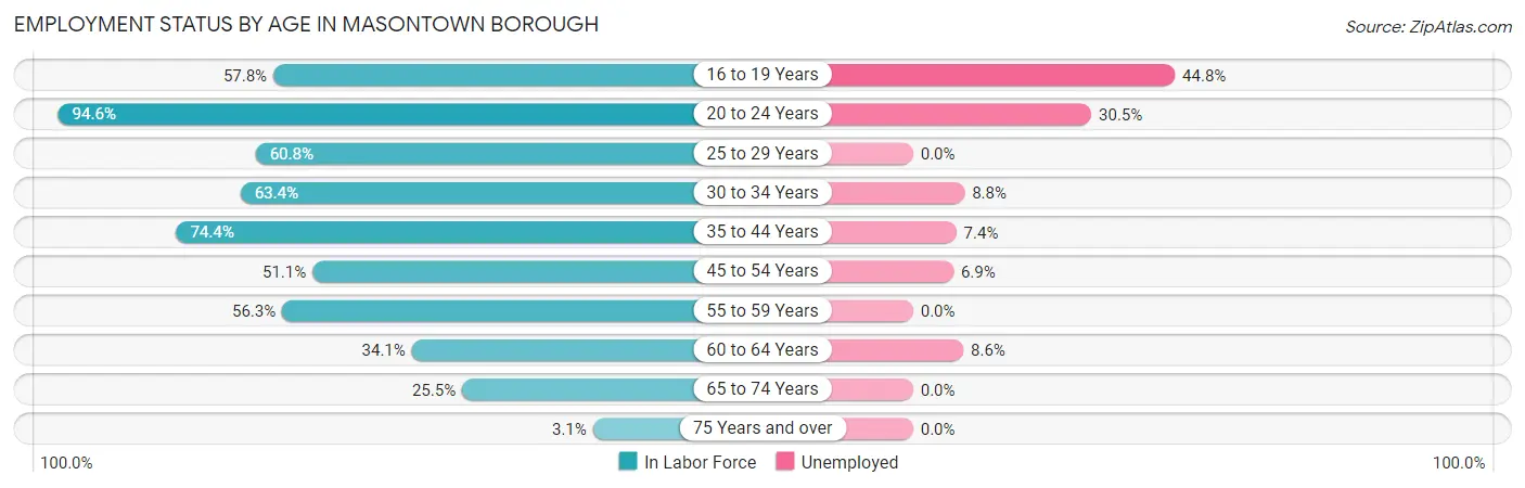 Employment Status by Age in Masontown borough