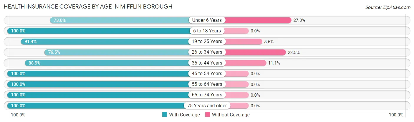 Health Insurance Coverage by Age in Mifflin borough