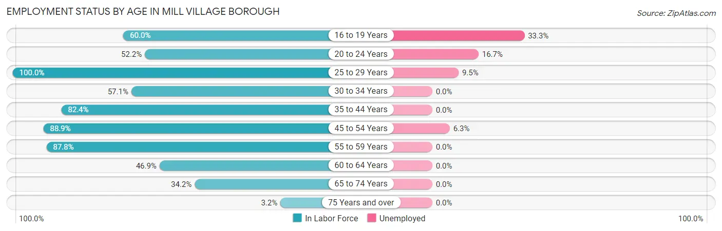Employment Status by Age in Mill Village borough