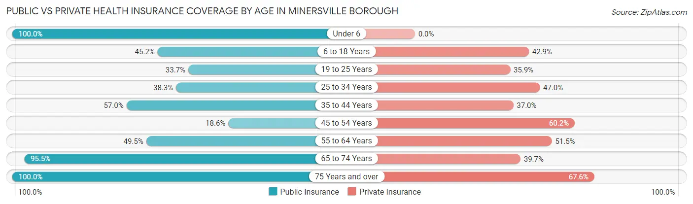 Public vs Private Health Insurance Coverage by Age in Minersville borough