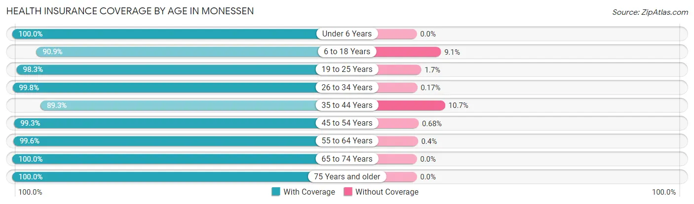 Health Insurance Coverage by Age in Monessen