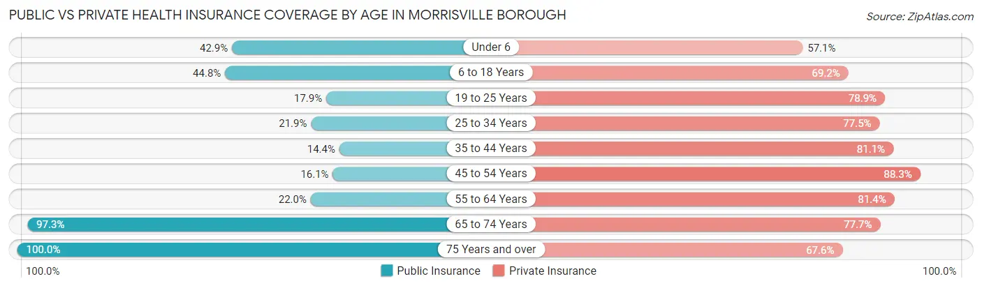 Public vs Private Health Insurance Coverage by Age in Morrisville borough
