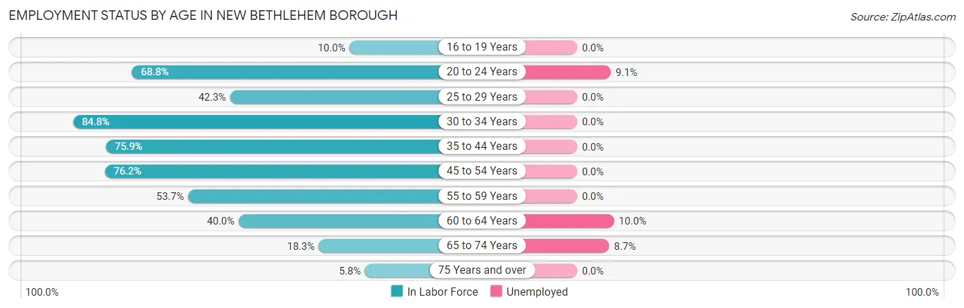 Employment Status by Age in New Bethlehem borough