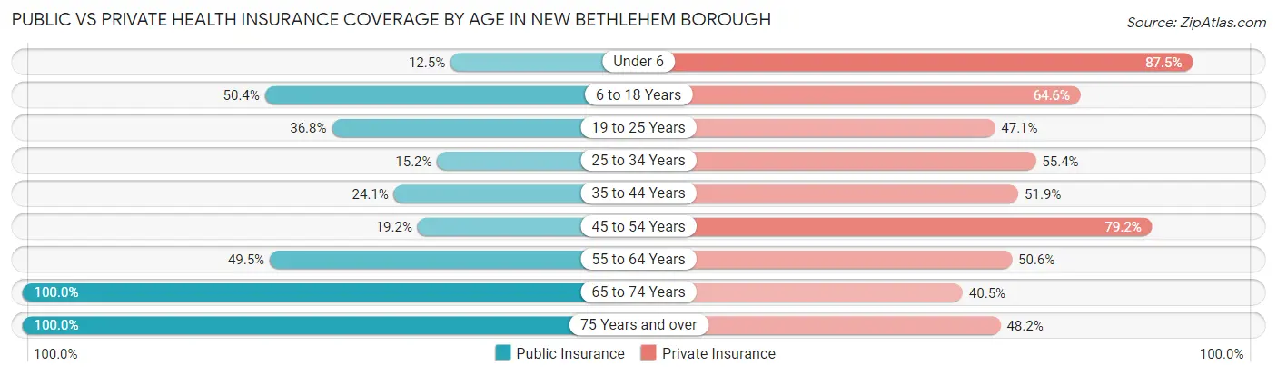 Public vs Private Health Insurance Coverage by Age in New Bethlehem borough