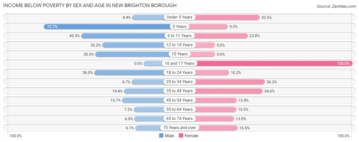 Income Below Poverty by Sex and Age in New Brighton borough