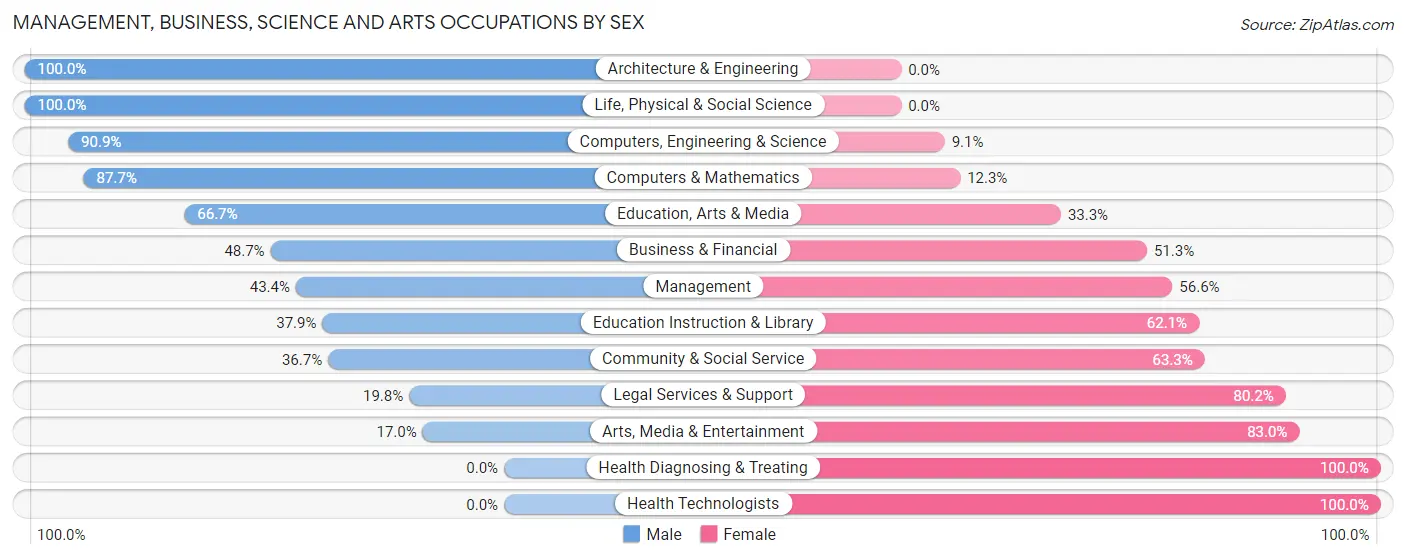 Management, Business, Science and Arts Occupations by Sex in New Brighton borough