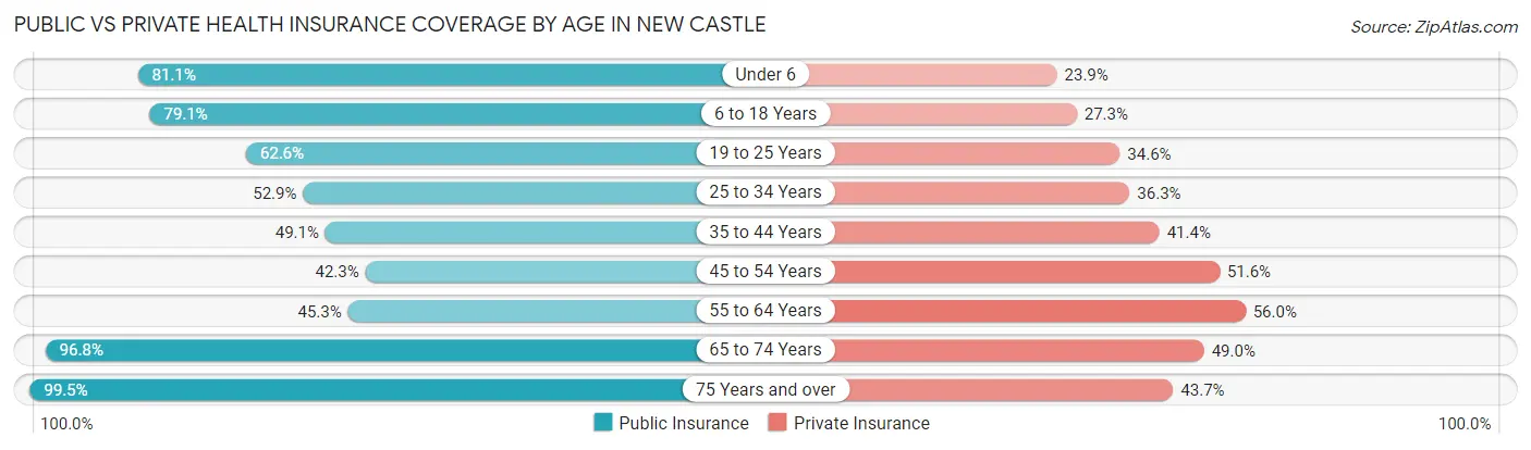 Public vs Private Health Insurance Coverage by Age in New Castle