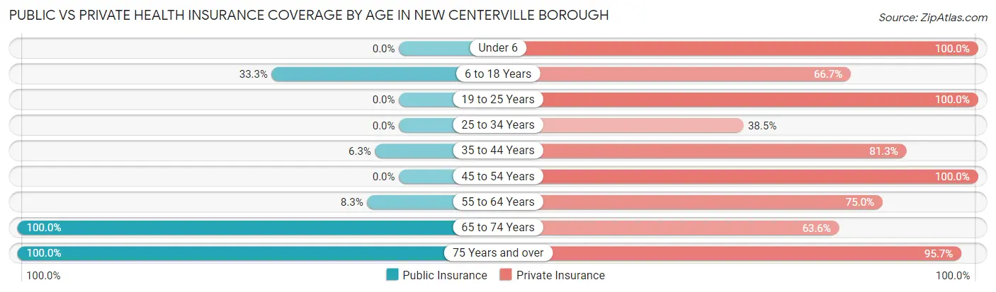 Public vs Private Health Insurance Coverage by Age in New Centerville borough