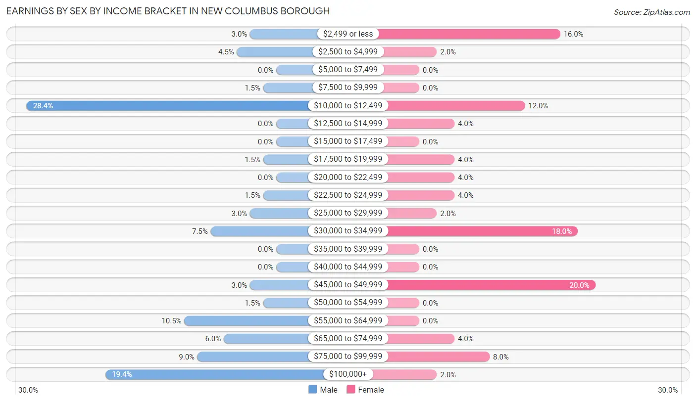 Earnings by Sex by Income Bracket in New Columbus borough