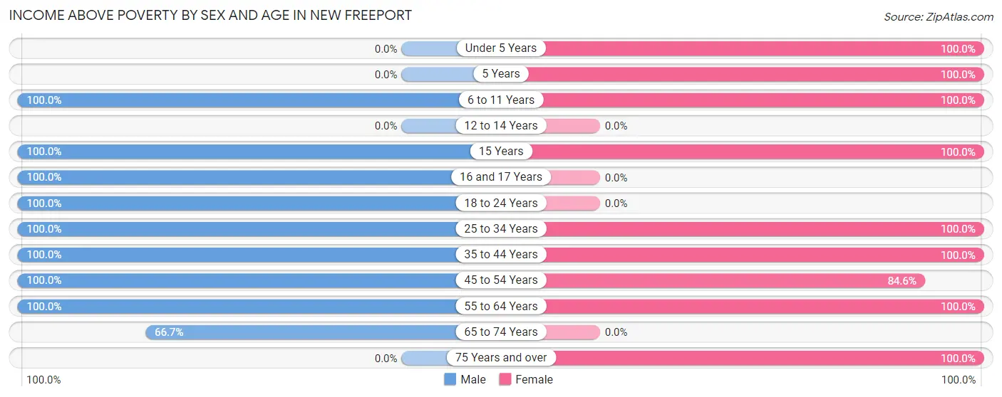 Income Above Poverty by Sex and Age in New Freeport