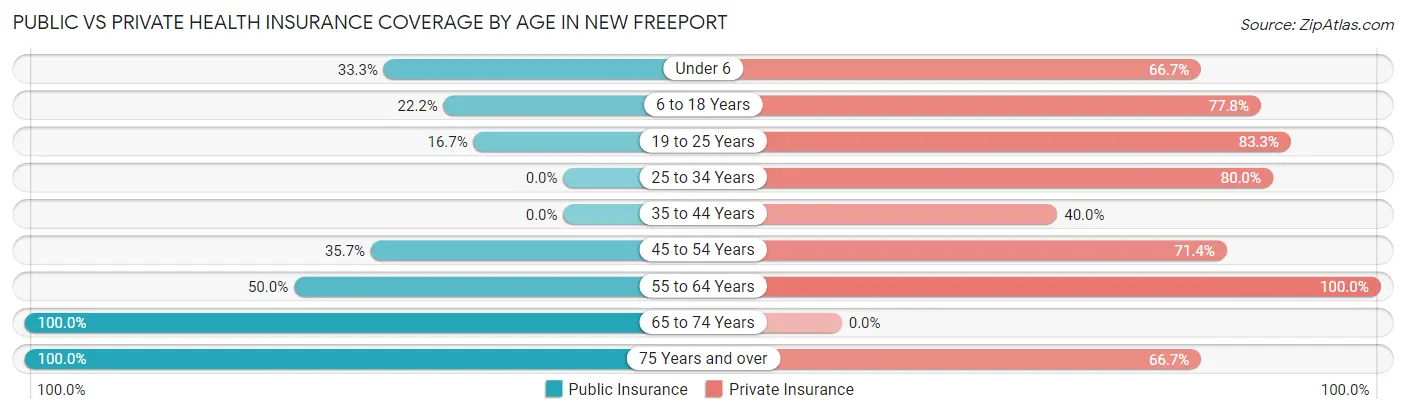 Public vs Private Health Insurance Coverage by Age in New Freeport