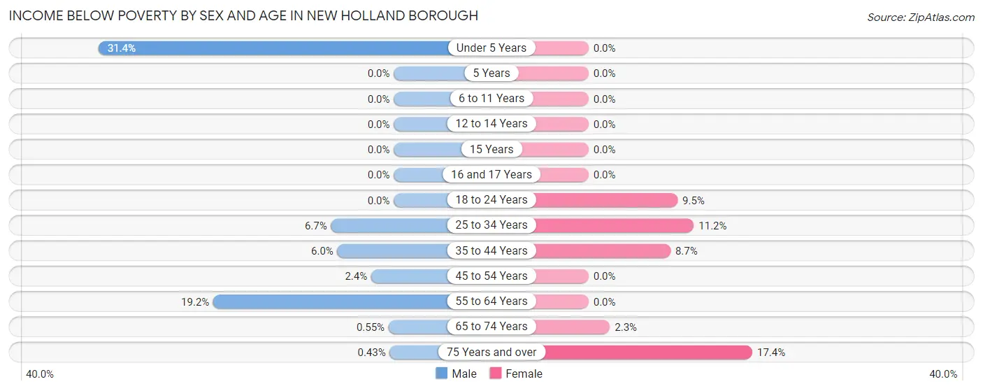 Income Below Poverty by Sex and Age in New Holland borough