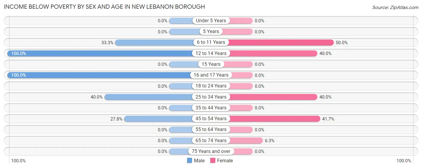 Income Below Poverty by Sex and Age in New Lebanon borough