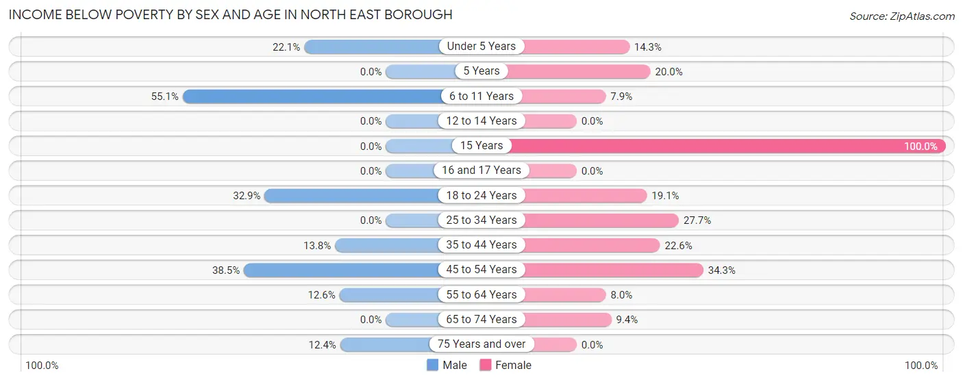 Income Below Poverty by Sex and Age in North East borough