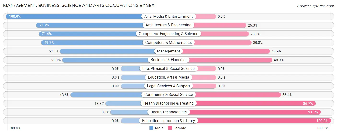 Management, Business, Science and Arts Occupations by Sex in North East borough