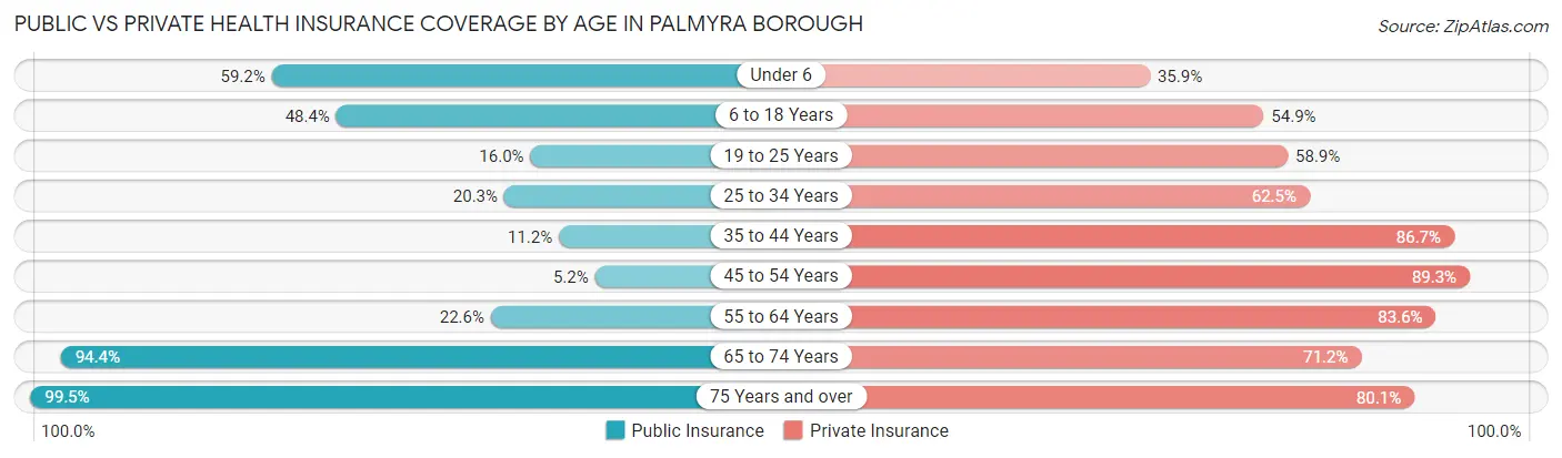 Public vs Private Health Insurance Coverage by Age in Palmyra borough