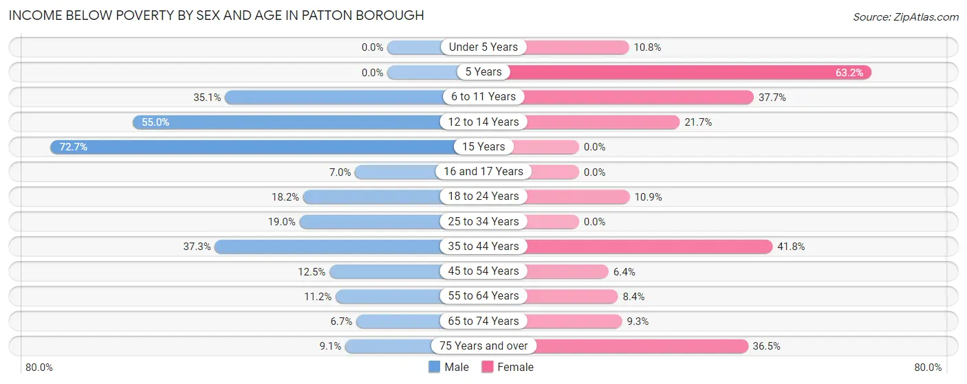 Income Below Poverty by Sex and Age in Patton borough