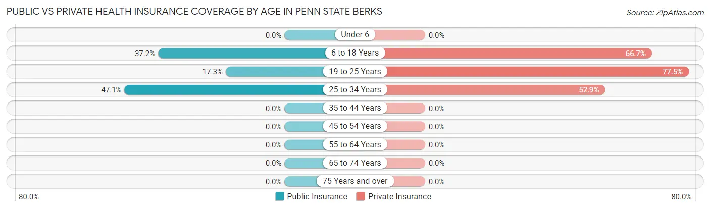 Public vs Private Health Insurance Coverage by Age in Penn State Berks