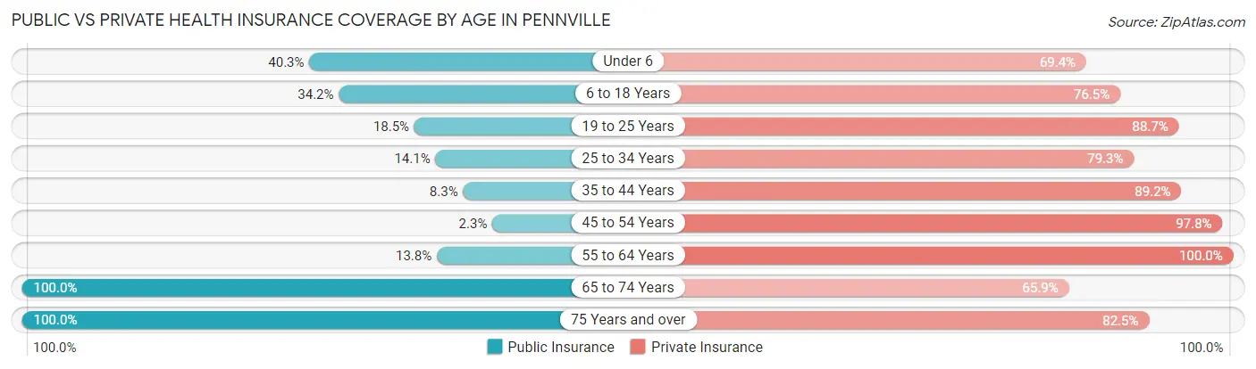 Public vs Private Health Insurance Coverage by Age in Pennville