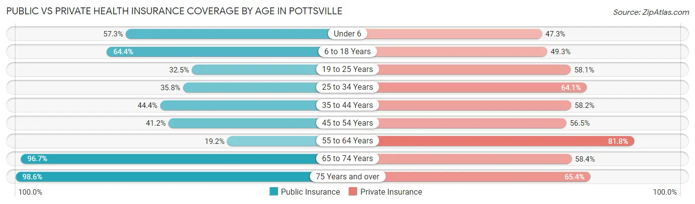 Public vs Private Health Insurance Coverage by Age in Pottsville