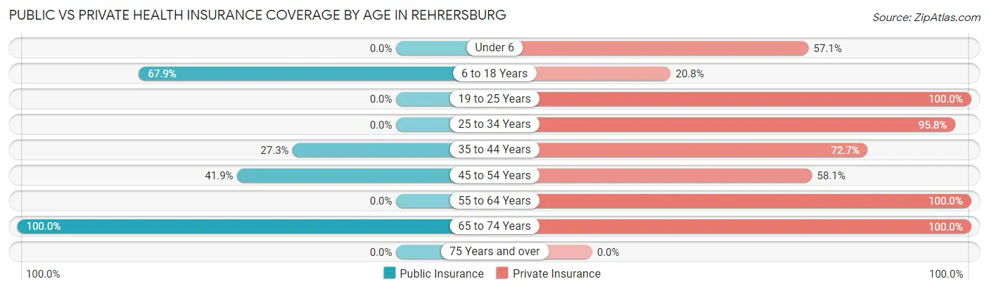 Public vs Private Health Insurance Coverage by Age in Rehrersburg