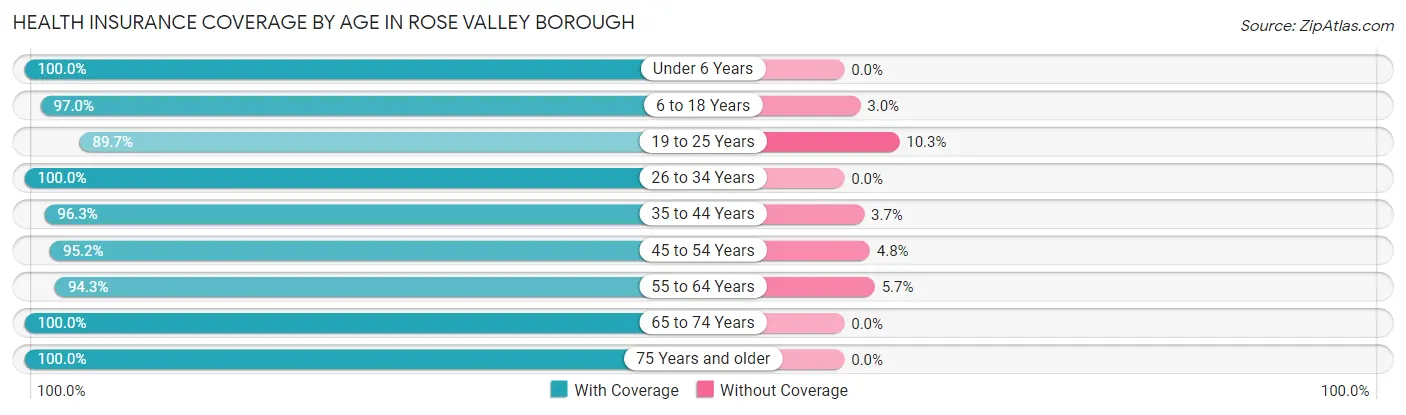 Health Insurance Coverage by Age in Rose Valley borough