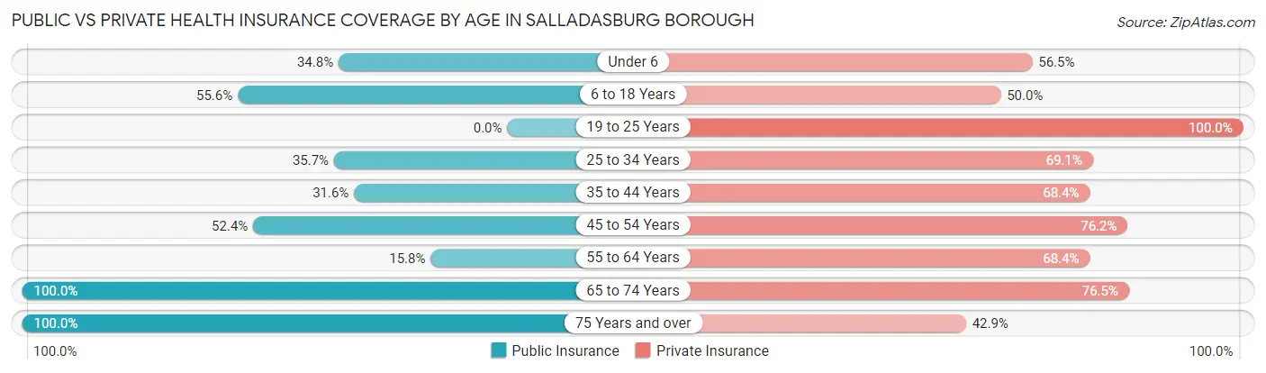 Public vs Private Health Insurance Coverage by Age in Salladasburg borough