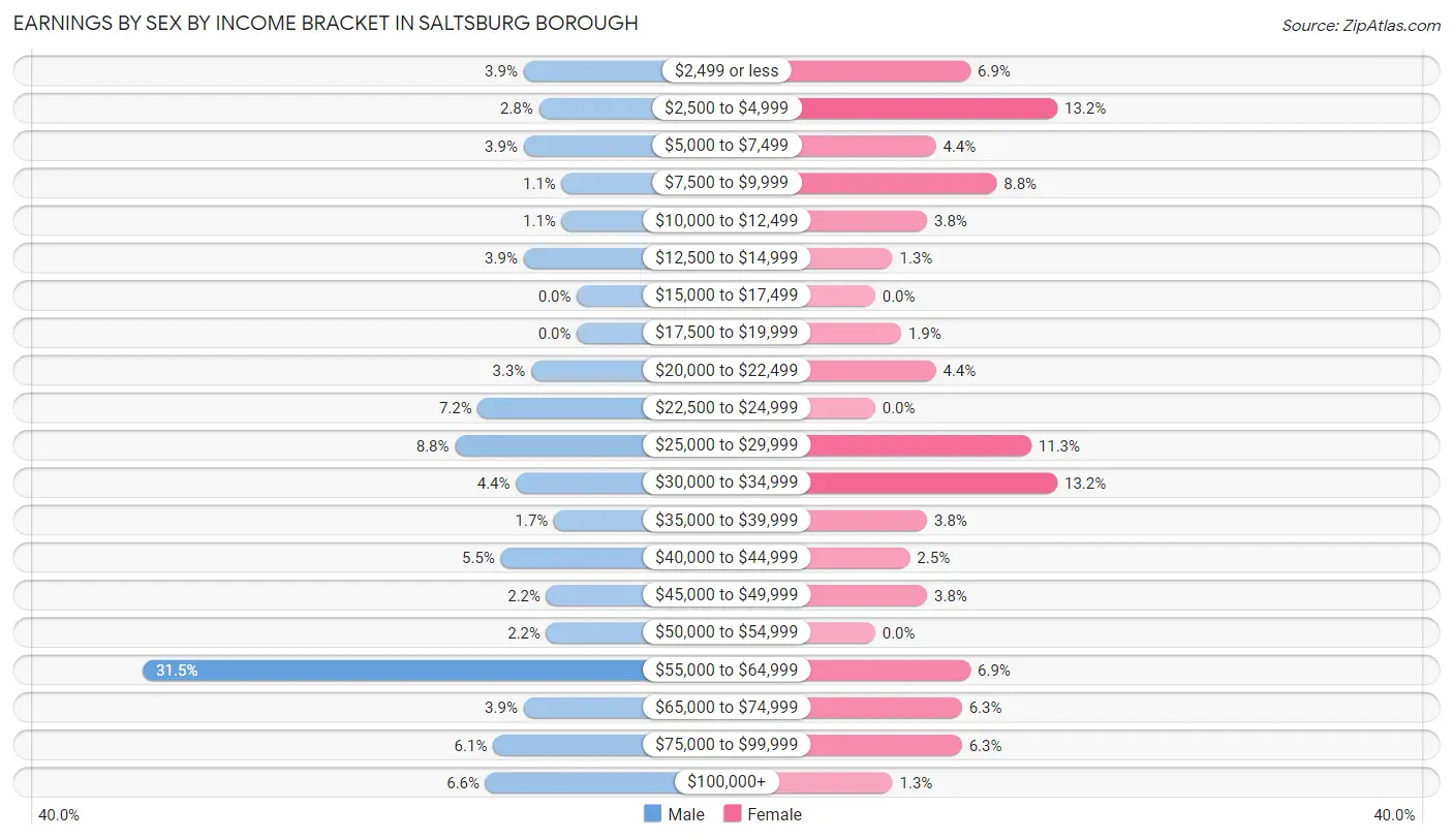 Earnings by Sex by Income Bracket in Saltsburg borough