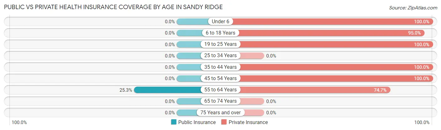 Public vs Private Health Insurance Coverage by Age in Sandy Ridge
