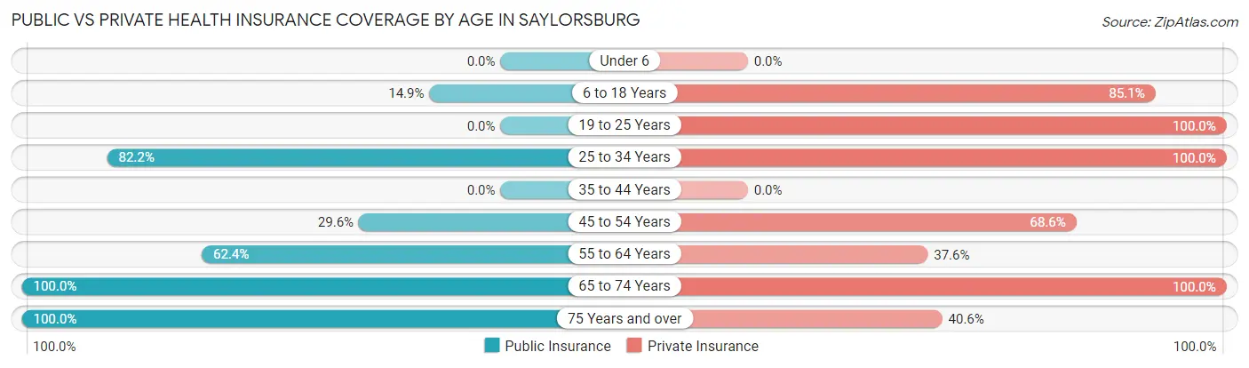 Public vs Private Health Insurance Coverage by Age in Saylorsburg