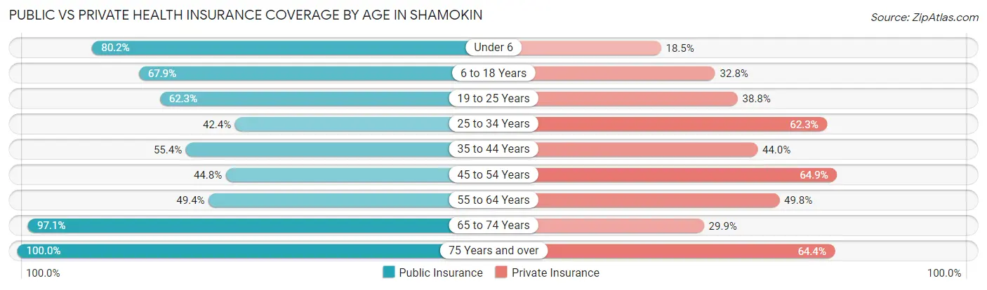 Public vs Private Health Insurance Coverage by Age in Shamokin