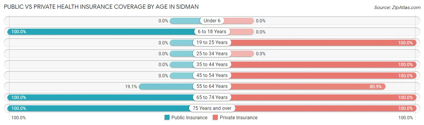 Public vs Private Health Insurance Coverage by Age in Sidman