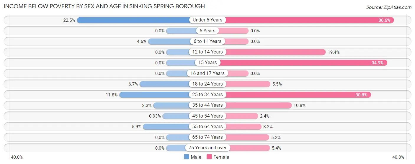 Income Below Poverty by Sex and Age in Sinking Spring borough
