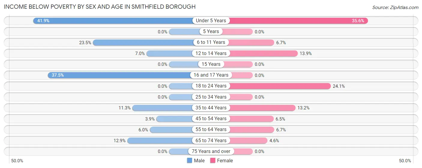 Income Below Poverty by Sex and Age in Smithfield borough