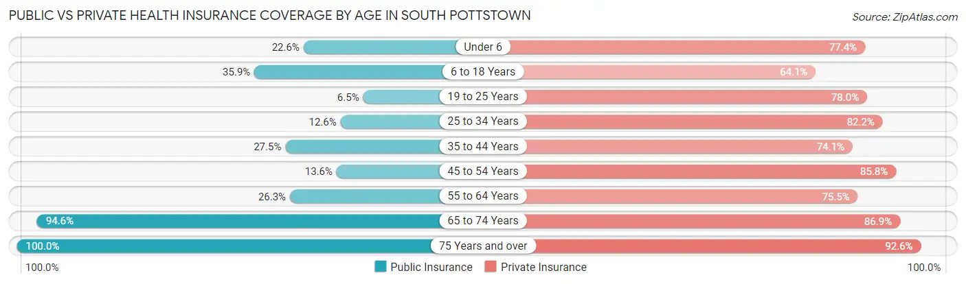 Public vs Private Health Insurance Coverage by Age in South Pottstown