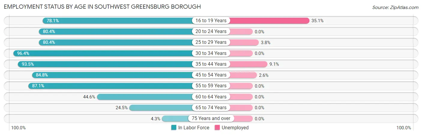 Employment Status by Age in Southwest Greensburg borough