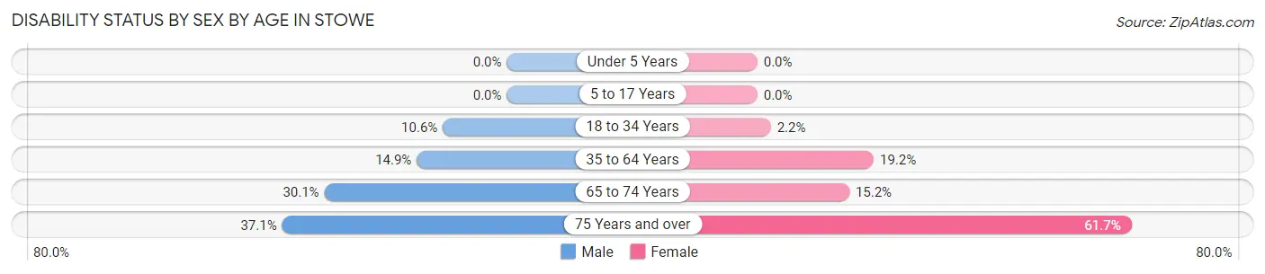 Disability Status by Sex by Age in Stowe