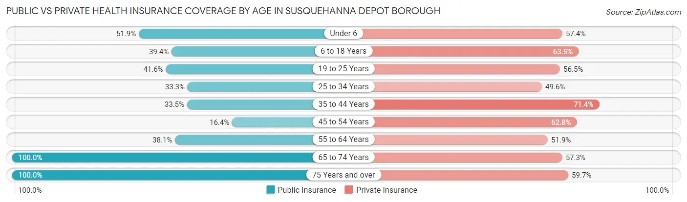 Public vs Private Health Insurance Coverage by Age in Susquehanna Depot borough