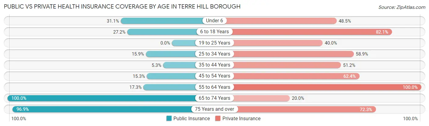 Public vs Private Health Insurance Coverage by Age in Terre Hill borough