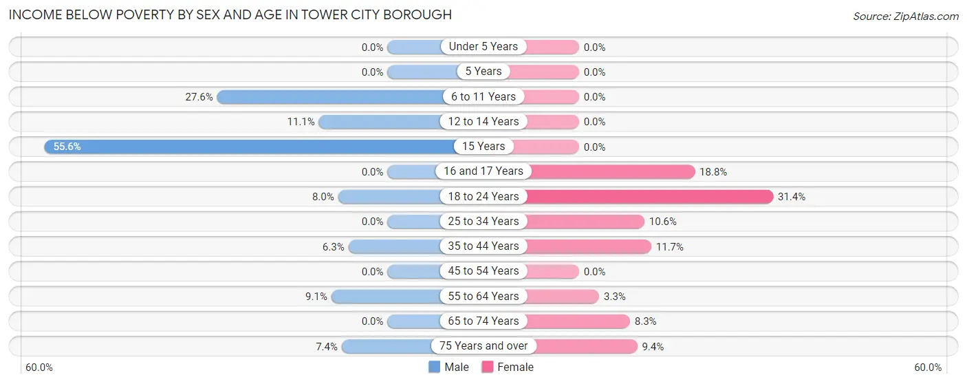 Income Below Poverty by Sex and Age in Tower City borough