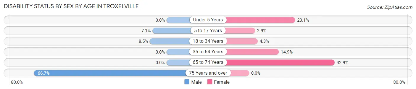 Disability Status by Sex by Age in Troxelville