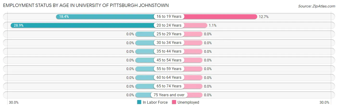 Employment Status by Age in University of Pittsburgh Johnstown