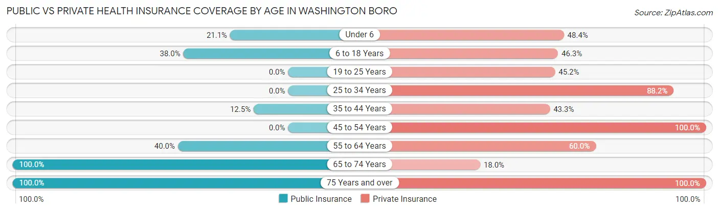 Public vs Private Health Insurance Coverage by Age in Washington Boro