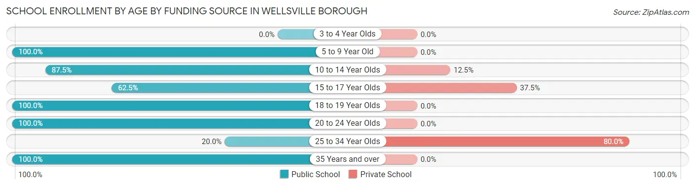 School Enrollment by Age by Funding Source in Wellsville borough